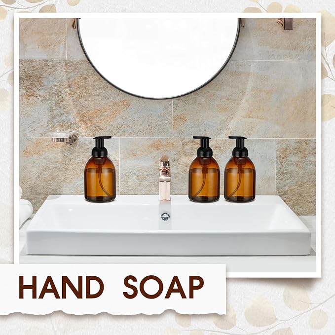 Uiifan 16 Pcs 17 oz Amber Foaming Soap Dispenser Refillable Foam Pump Bottle - Image 3