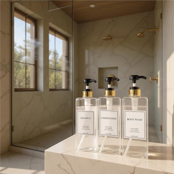 Modern Gold Design Large 27 oz Shampoo and Conditioner Dispensers - Image 8