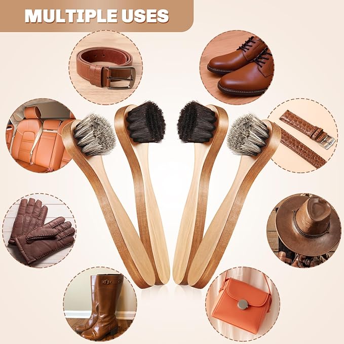 4 Pcs Horsehair Shine Shoes Brush Kit Polish Dauber Applicators Cleaning - Image 6