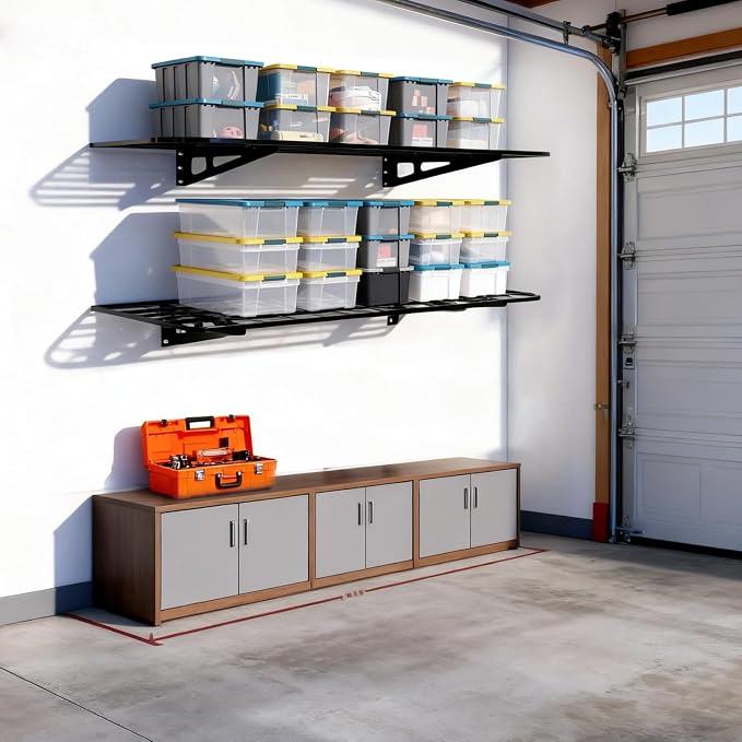 2-Pack 2x4ft Garage Wall Shelves, 2 Shelf Total 8 ft Garage Shelving Wall - Image 2