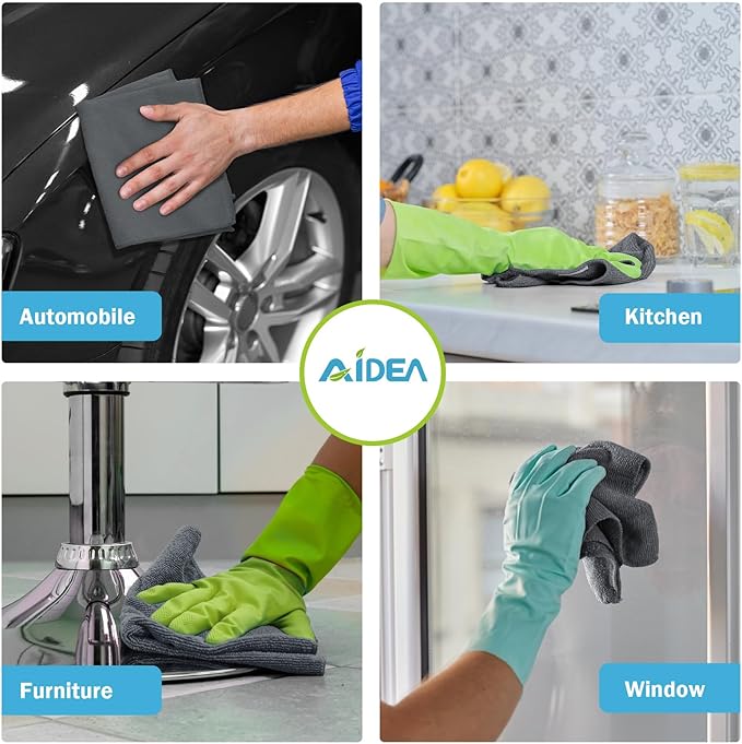 AIDEA Microfiber Cleaning Cloth Grey 8PK, Microfiber Towels - Image 4