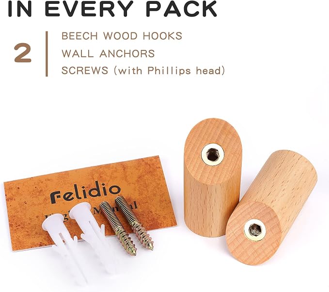 Wooden Wall Hooks, 2 Pack Coat Hooks Wall Mounted - Image 5