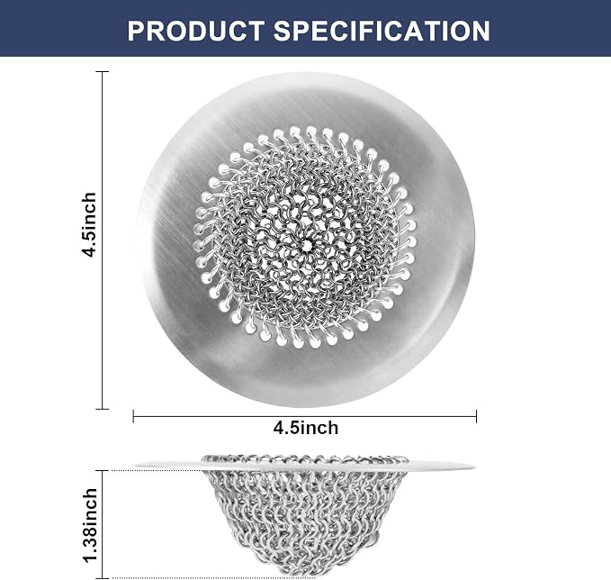 Sink Drain Strainer Kitchen Mesh Sink Strainer, Reversible Easy Clean Stainless - Image 2