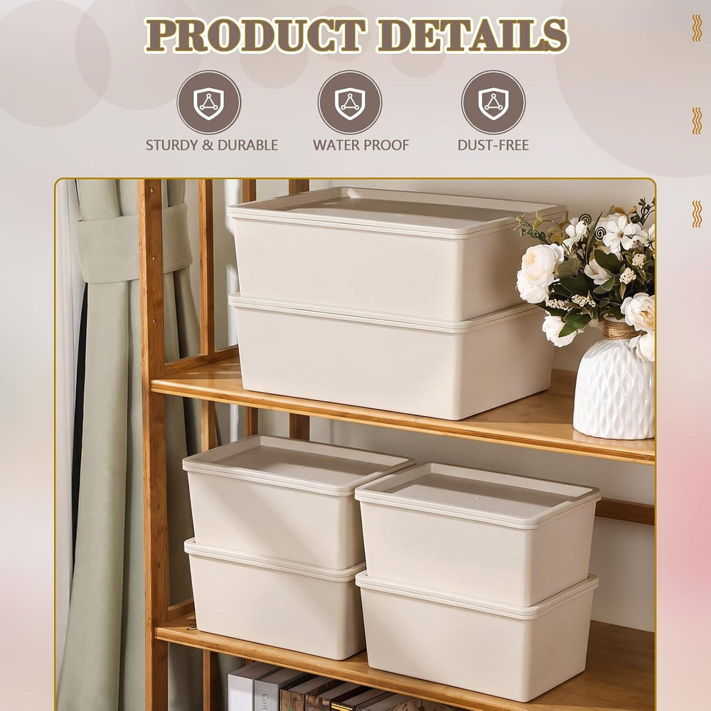Menkxi 6 Pcs White Large and Small Plastic Storage Bins with Lids