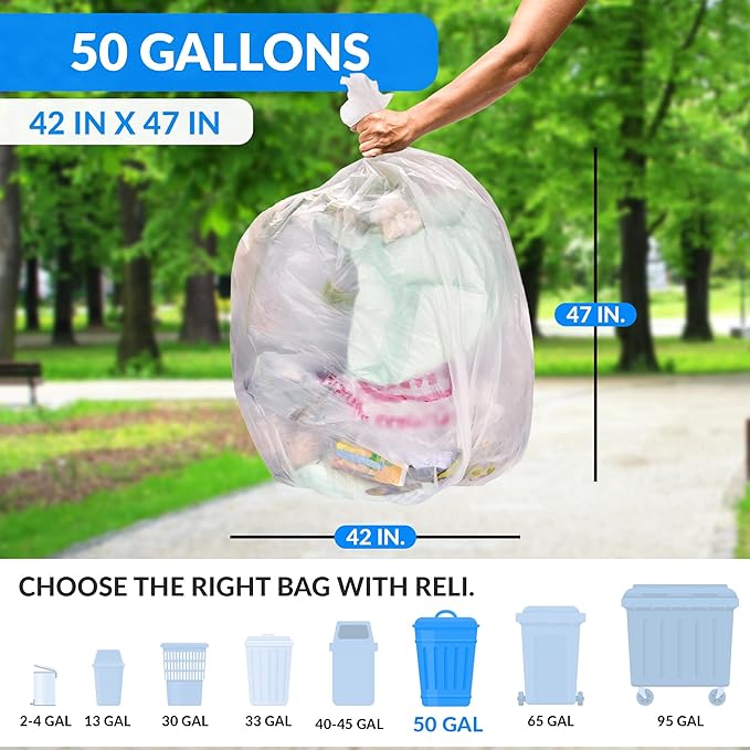 Reli. Premium 50 Gallon Trash Bags | 200 Count | Made in USA | Heavy Duty | - Image 2