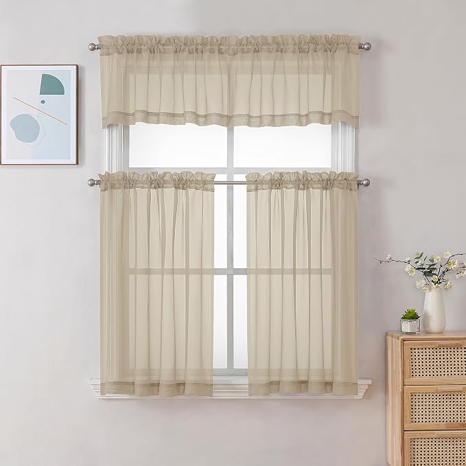 Chyhomenyc Taupe Sheer Curtains 24 Inch Length, Short Window Curtains - Image 2