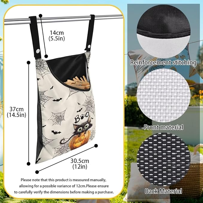 Cute Cat Space-Saving Laundry Clothespin Bag Pumpkin Waterproof Polyester - Image 6