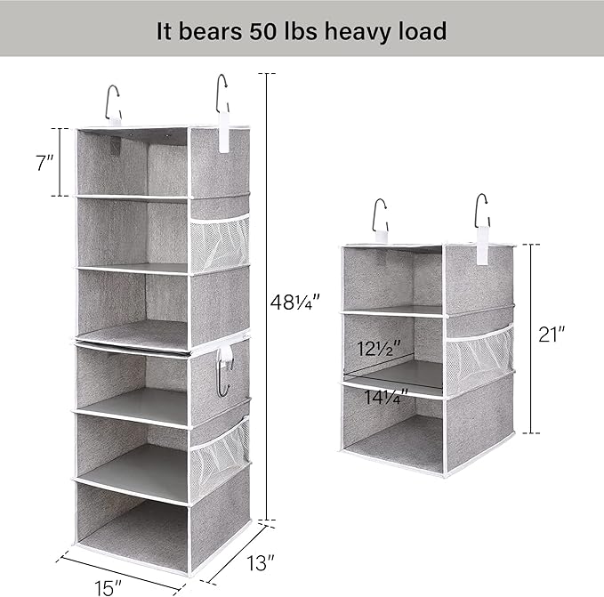 StorageWorks 6-Shelf Jumbo Closet Organizers, Two 3-Shelf Separable Hanging - Image 3