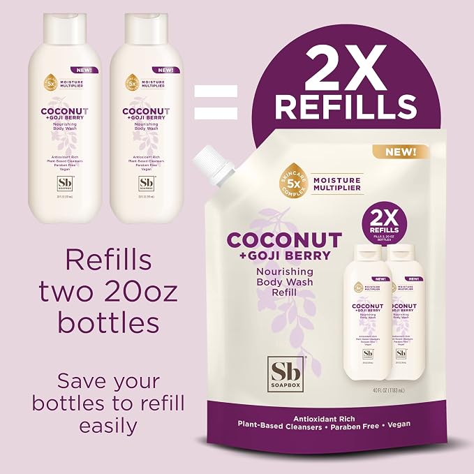 Soapbox Body Wash Refill, Coconut + Goji Berry Body Wash Refill Pack, Bulk Soap - Image 3
