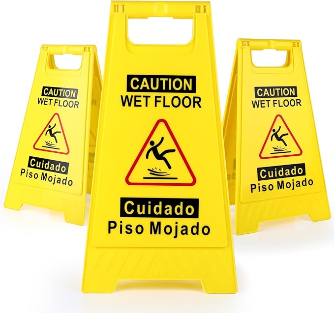 3-Pack Caution Wet Floor Sign, 17.5" Height, Bright Yellow Double-Sided Folding by Unknown