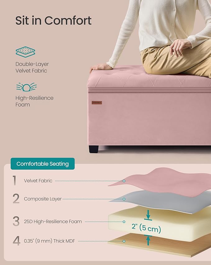 SONGMICS Velvet Storage Ottoman Bench, Foot Rest - Image 5