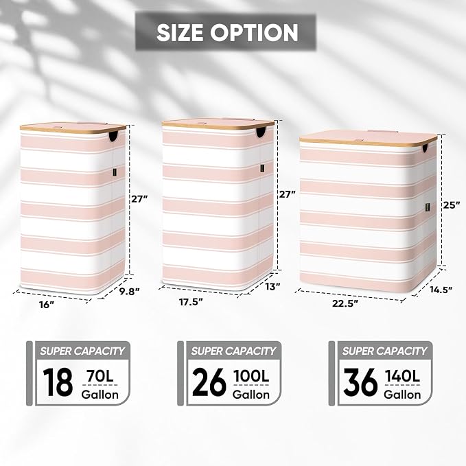 BALEINE Laundry Hamper with Lid, Tall Laundry Baskets with Bamboo Pull Handles - Image 2