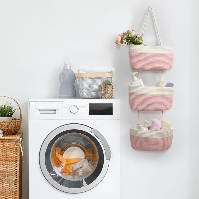 TeoKJ Over the Door Organizer, 3-Tier Woven Cotton Hanging Kitchen Baskets - Image 8