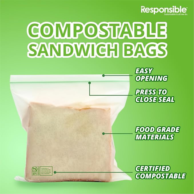 Responsible Products Certified Compostable SANDWICH Resealable Zip Bag - Image 3