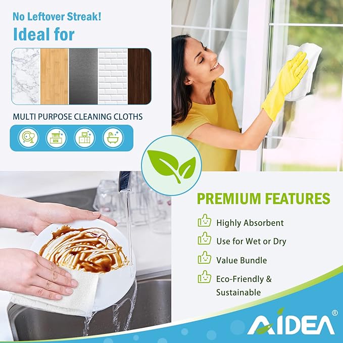 AIDEA Microfiber Cleaning Cloth White 50PK, Microfiber Towels - Image 7