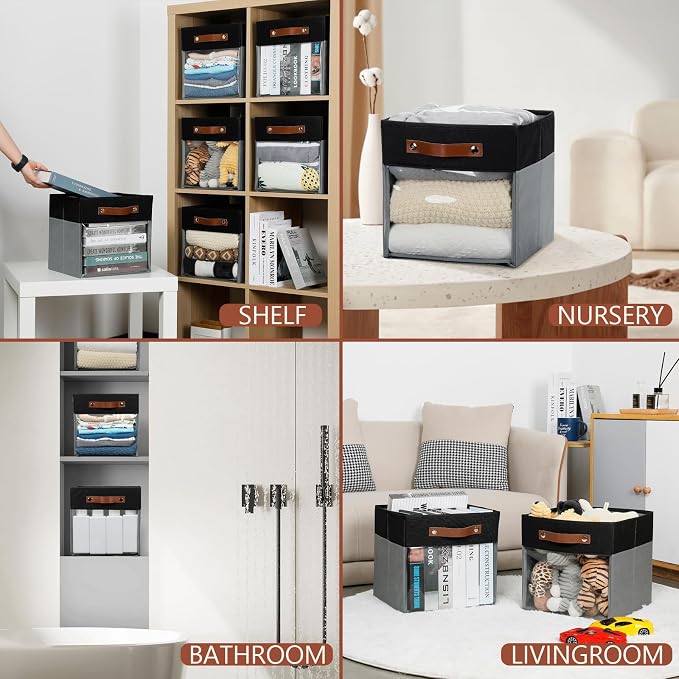 HNZIGE Cube Storage Bins 11 x 11, Fabric Cubes Storage Bins 11x11 Clear Storage - Image 6