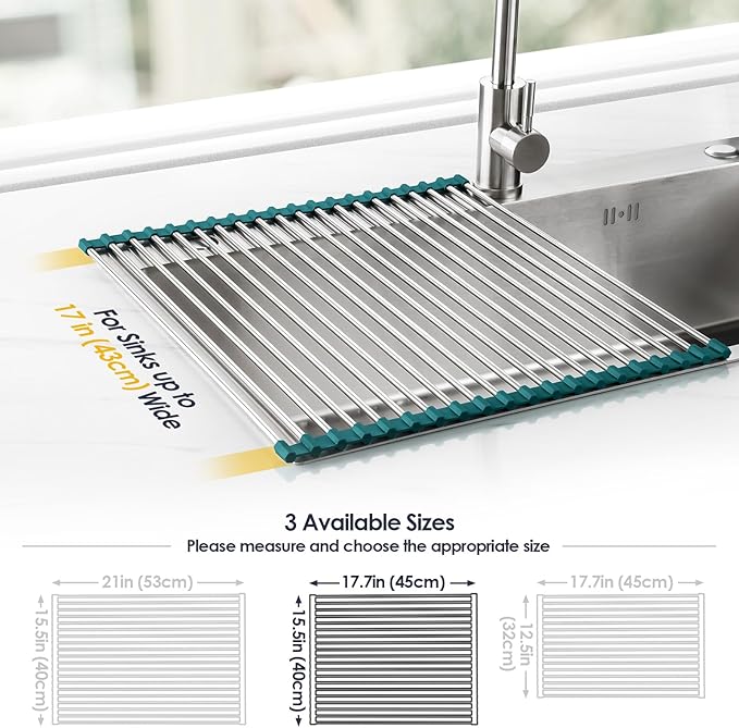 Tomorotec Stainless Steel Roll Up Dish Drying Rack, Foldable Over The Sink - Image 4