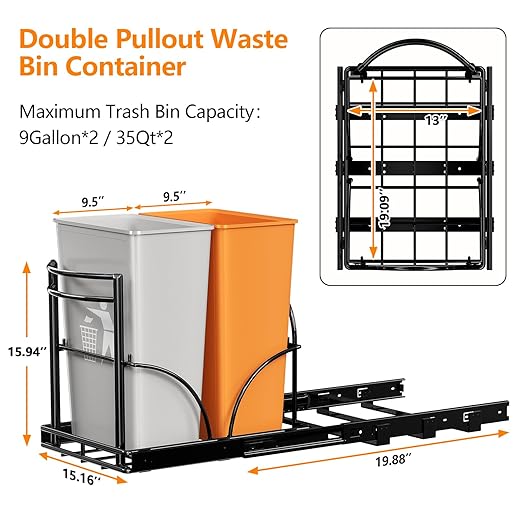 ANASTA Dual Pull Out Trash Can Under Cabinet Rack-No Can Included, Under Sink - Image 5