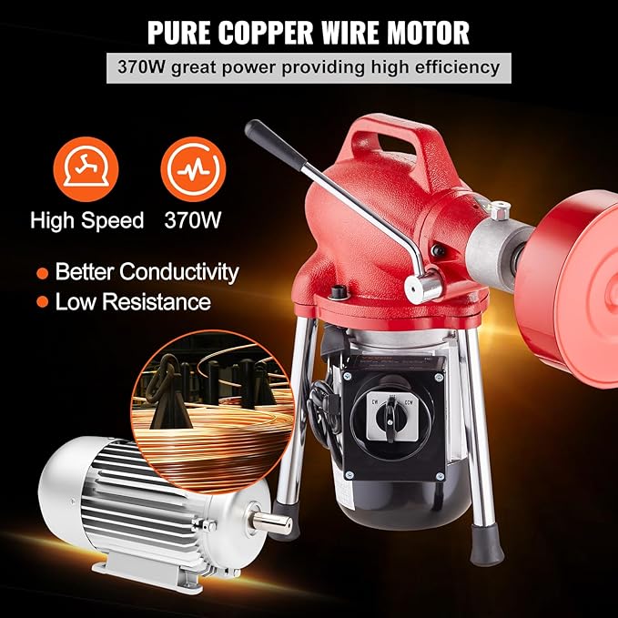 VEVOR Drain Cleaner Machine 120FT x 5/8 Inch, 370W Electric Sewer Snake Auger - Image 5