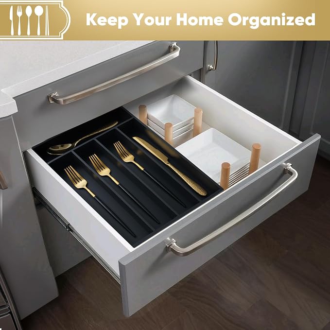 Silverware Organizer, 10 Inch Utensil Organizer Kitchen Drawer Organizer Bamboo - Image 5