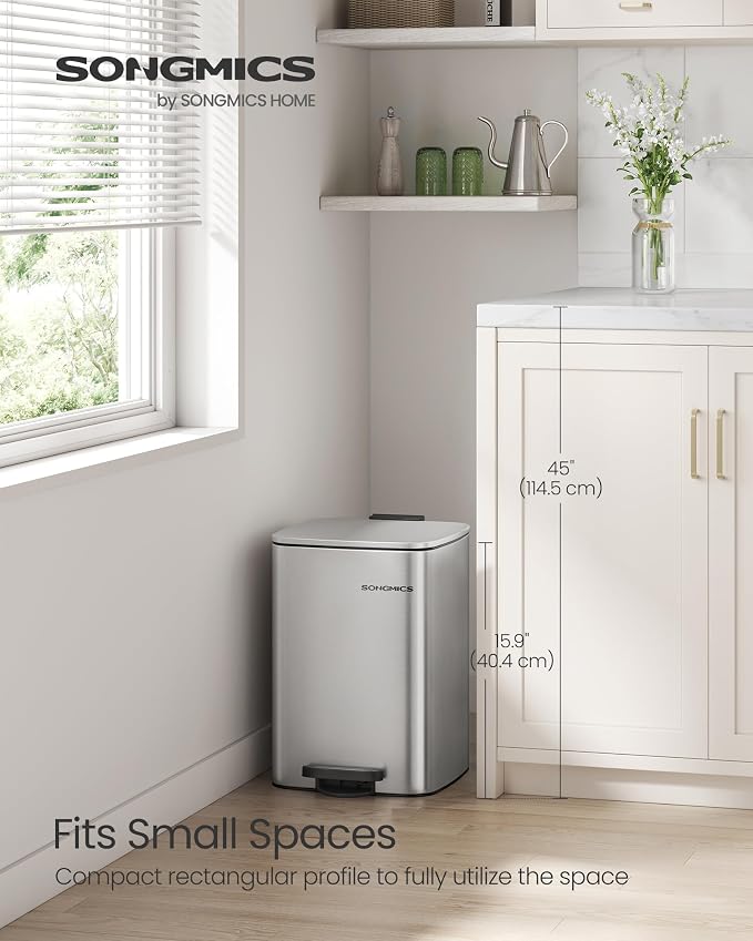 SONGMICS Kitchen Trash Can, 5.2-Gallon Trash Bin, Stainless Steel Garbage Can - Image 2
