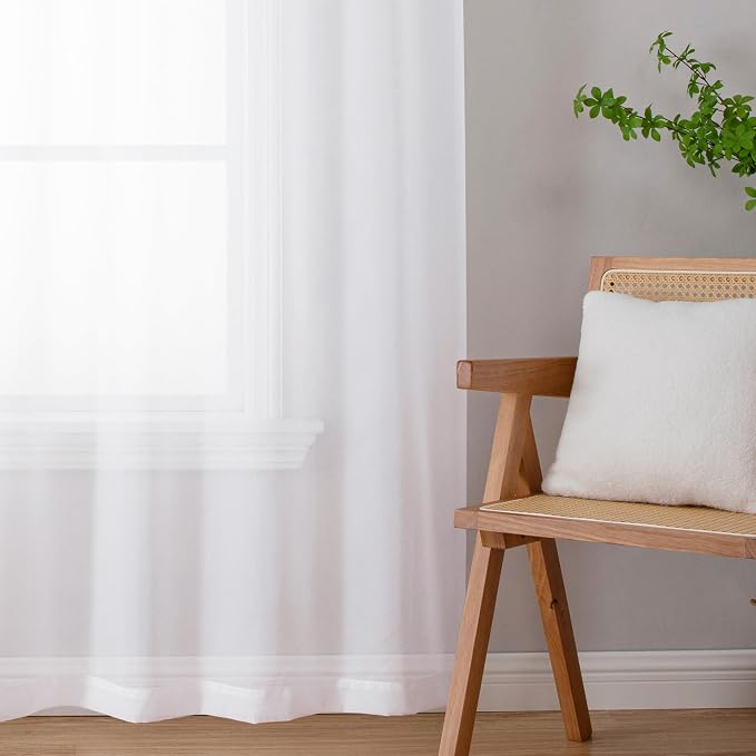 Chyhomenyc White Sheer Curtains 45 Inch Long 2 Panels, Short Voile Drapes - Image 9
