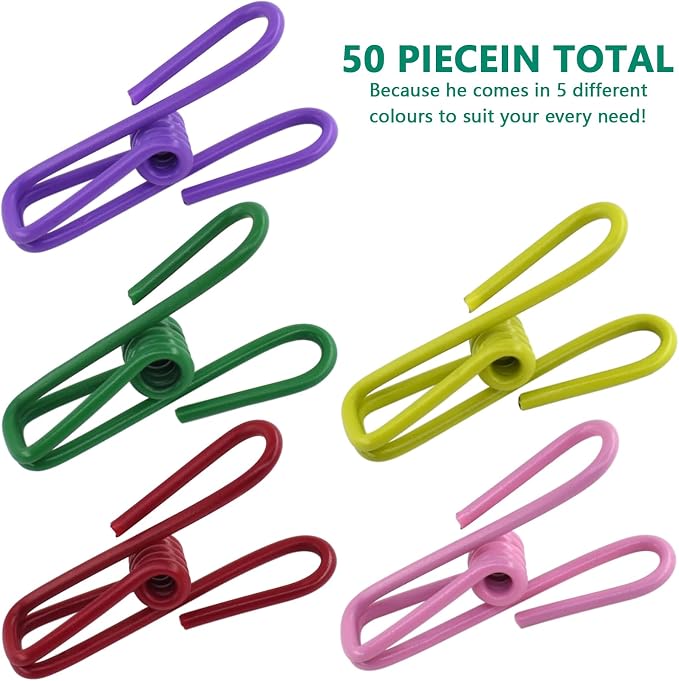50 Packs Steel Wire Clips Vinyl Plastic Coated Multi-Function Colored Utility - Image 3