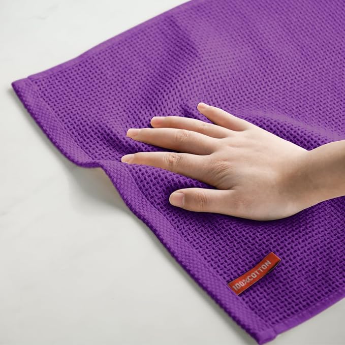 Artoid Mode 100% Cotton Purple Waffle Weave Kitchen Dish Cloths, 13x28 Inch - Image 6