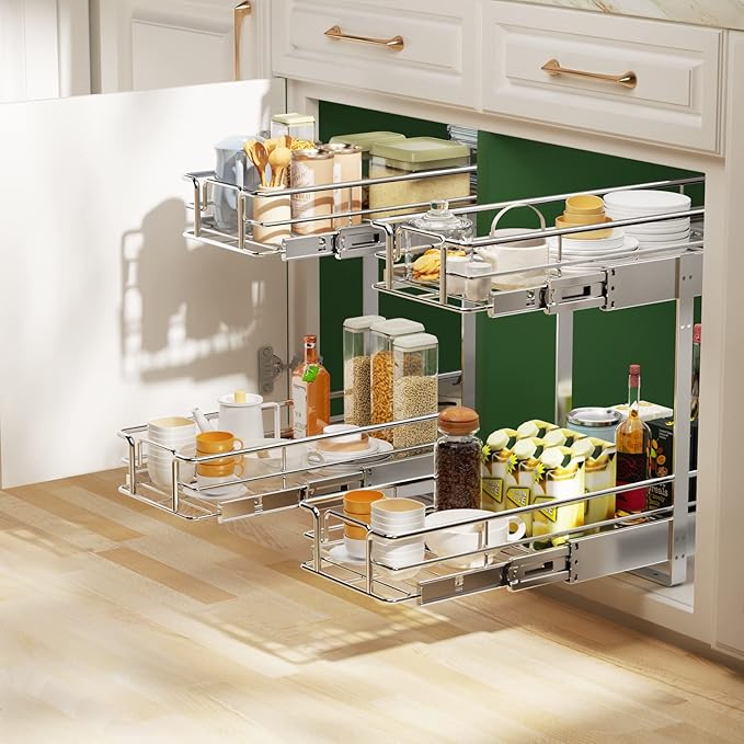 LOVMOR 2 Tier Individual Pull Out Cabinet Organizer 9" W x 21½" D, Slide Out - Image 6