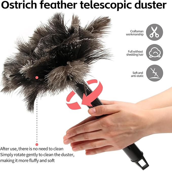 Retractable Feather Duster-Genuine Ostrich Feathers, Anti-Static, Reusable - Image 5