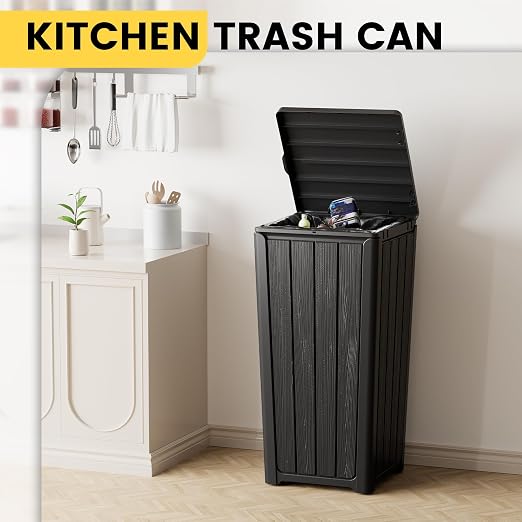 Outdoor Trash Can with Lid, Waterproof Resin Garbage Can with Tiered Lid - Image 3