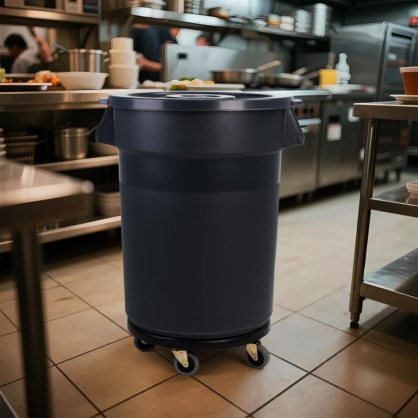 32 Gallon Outdoor Trash Can with Wheels, Rolling Trash Can, 1 Pack | Trash Can with Lid & Sturdy Handle, Commercial Round Trash Cans, Outdoor Garbage Can for Kitchen, Garage, Backyard and Patio
