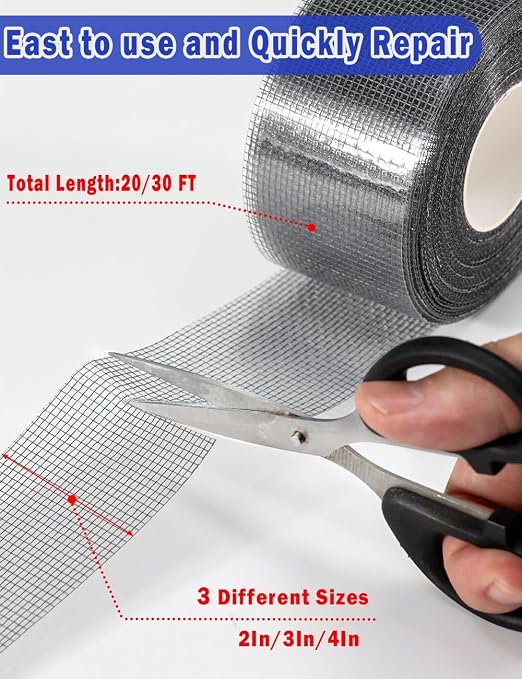 wohohoho Window Screen Repair Tape, 4 in X 20 FT Grey Screen Patch Repair Kit - Image 4