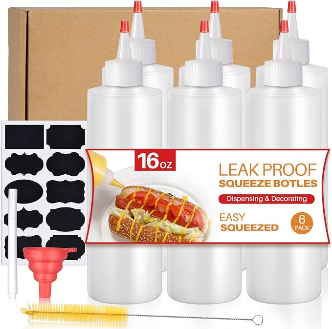 Squeeze Bottles, 16oz Plastic Condiment Squeeze Bottles by Sopito