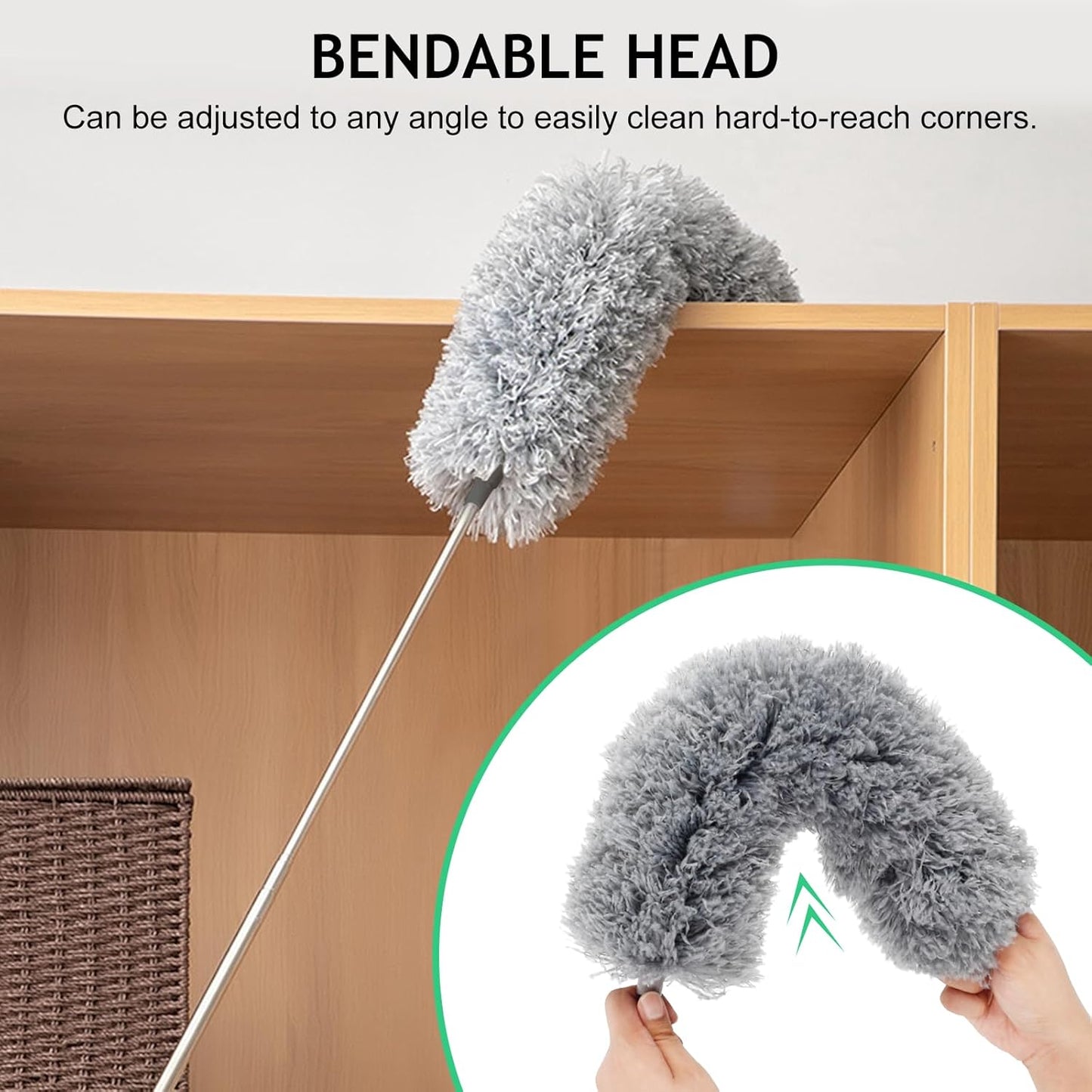 SetSail Extra-Long Dusters with Extension Pole 100-inch for Cleaning, Bendable Microfiber Head Washable Ceiling Fan Duster for High Ceilings, Furniture