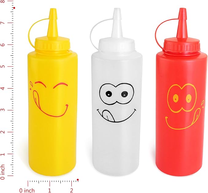 New Star Foodservice 28560 Smiley Faces Squeeze Bottle Set, and Clear, 12 oz - Image 2