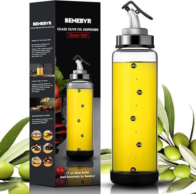 Glass Olive Oil Dispenser Bottle by Benebyr