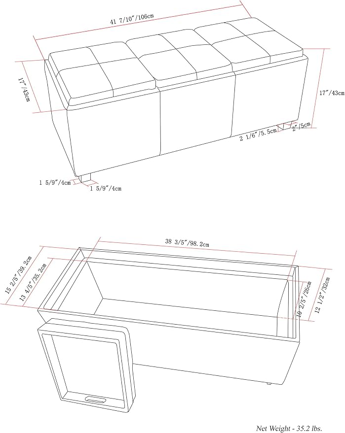 SIMPLIHOME Avalon 42 inch Wide Contemporary Rectangle Storage Ottoman in - Image 3