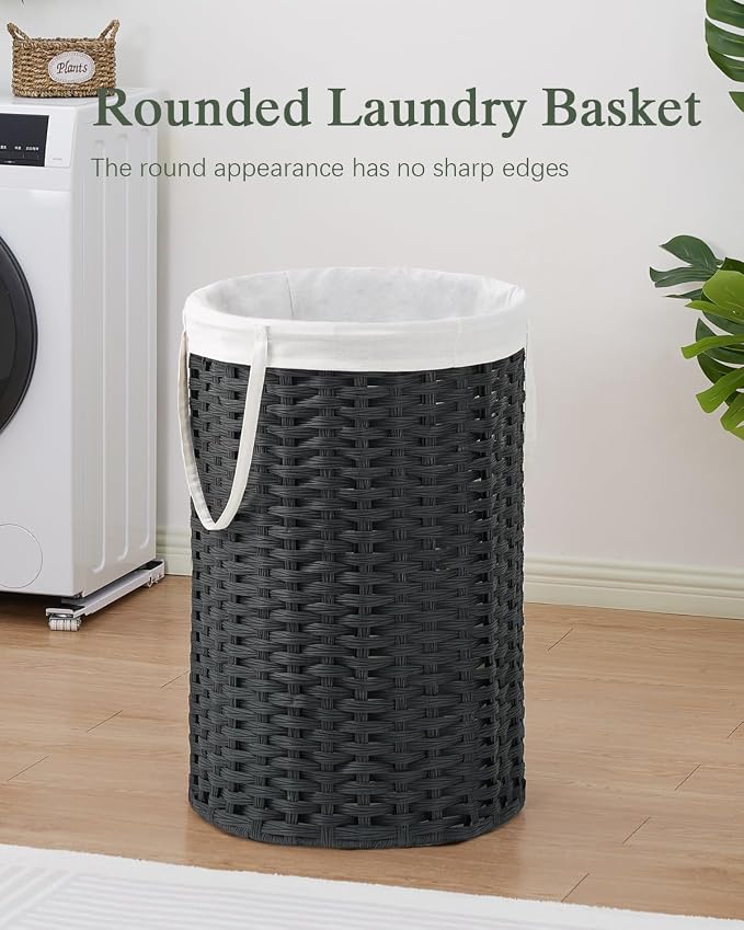34.3 Gal Large Laundry Hamper Laundry Basket Round Handwoven Wicker Laundry - Image 2
