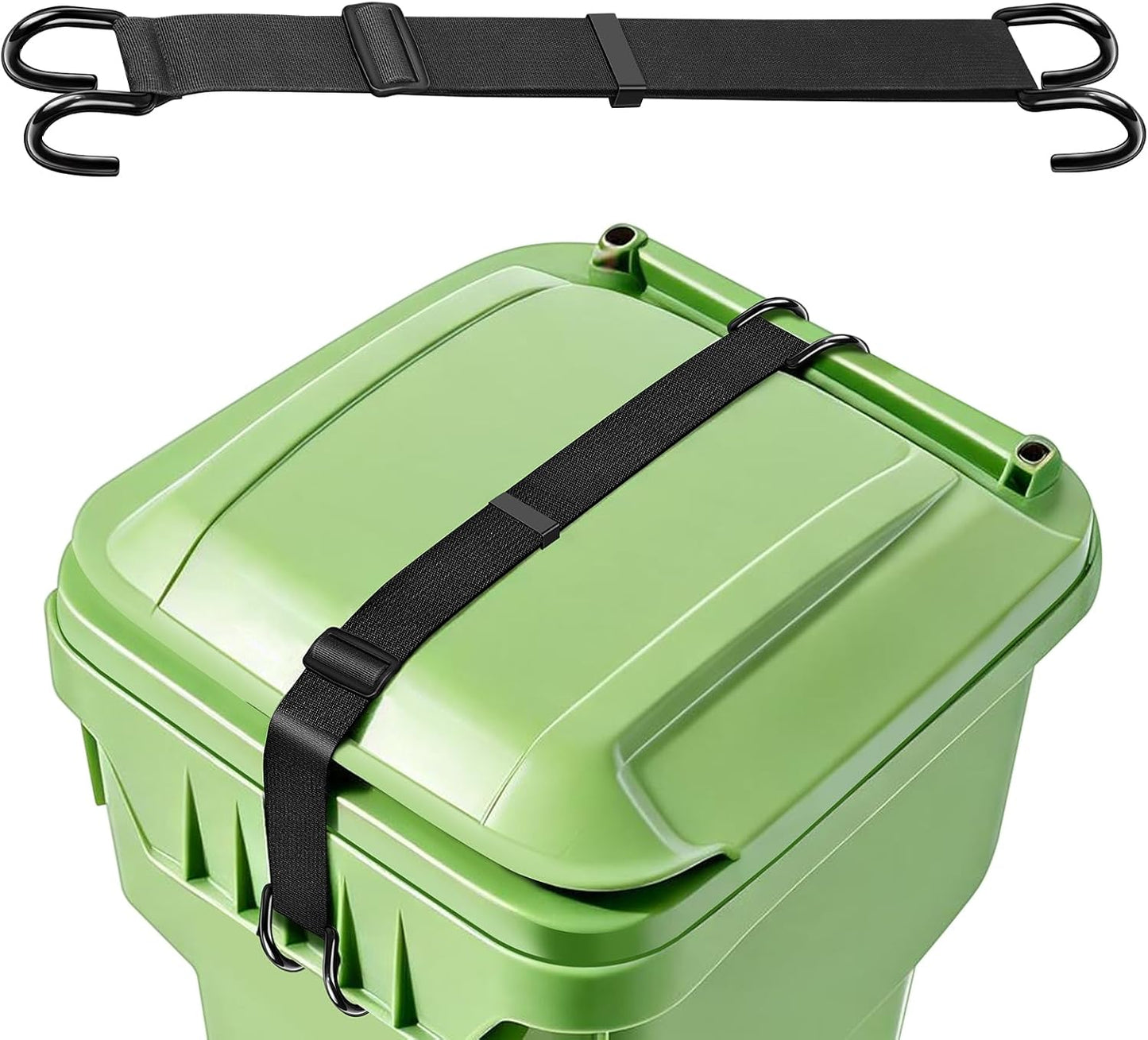 Heavy Metal Non-Slip Double Claw Trash Can Lid Lock, Adjustable Outdoor Garbage Can Lock, Windproof & Animal-Proof (Raccoons, Dogs, Bears), Universal Fit 28-96 Gallon Bins, Easy Install & Auto Release
