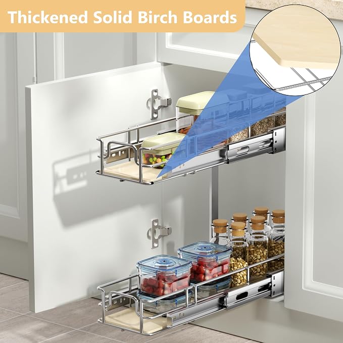 ROOMTEC 2 Tier Individual Pull Out Cabinet Organizer 5½"W x 21½"D, Slide Out - Image 2