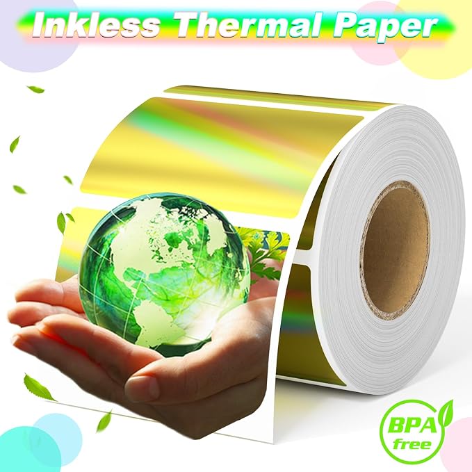 Thermal Sticker Labels 2.25 x 1.25, 500 Gold Holographic Printable Thermal - Image 2