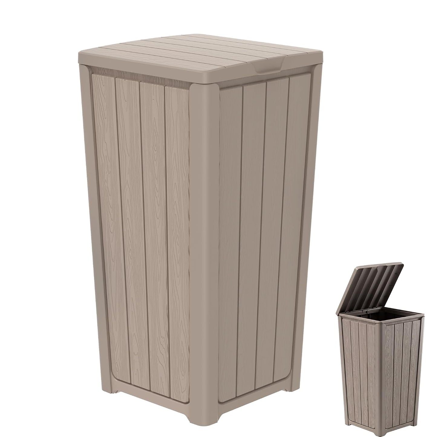 EFU 32 Gallon Outdoor Trash Can with Lid, Waterproof Garbage Can Bin | Resin Waster Container Bin For Patio, Garden, Garage, Backyard Commercial Use，UV & Weather Resistant, Scratch-Proof, Grey