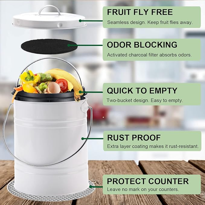 Compost Bin for Kitchen Counter, LALASTAR Small Metal Compost Bin Indoor - Image 2