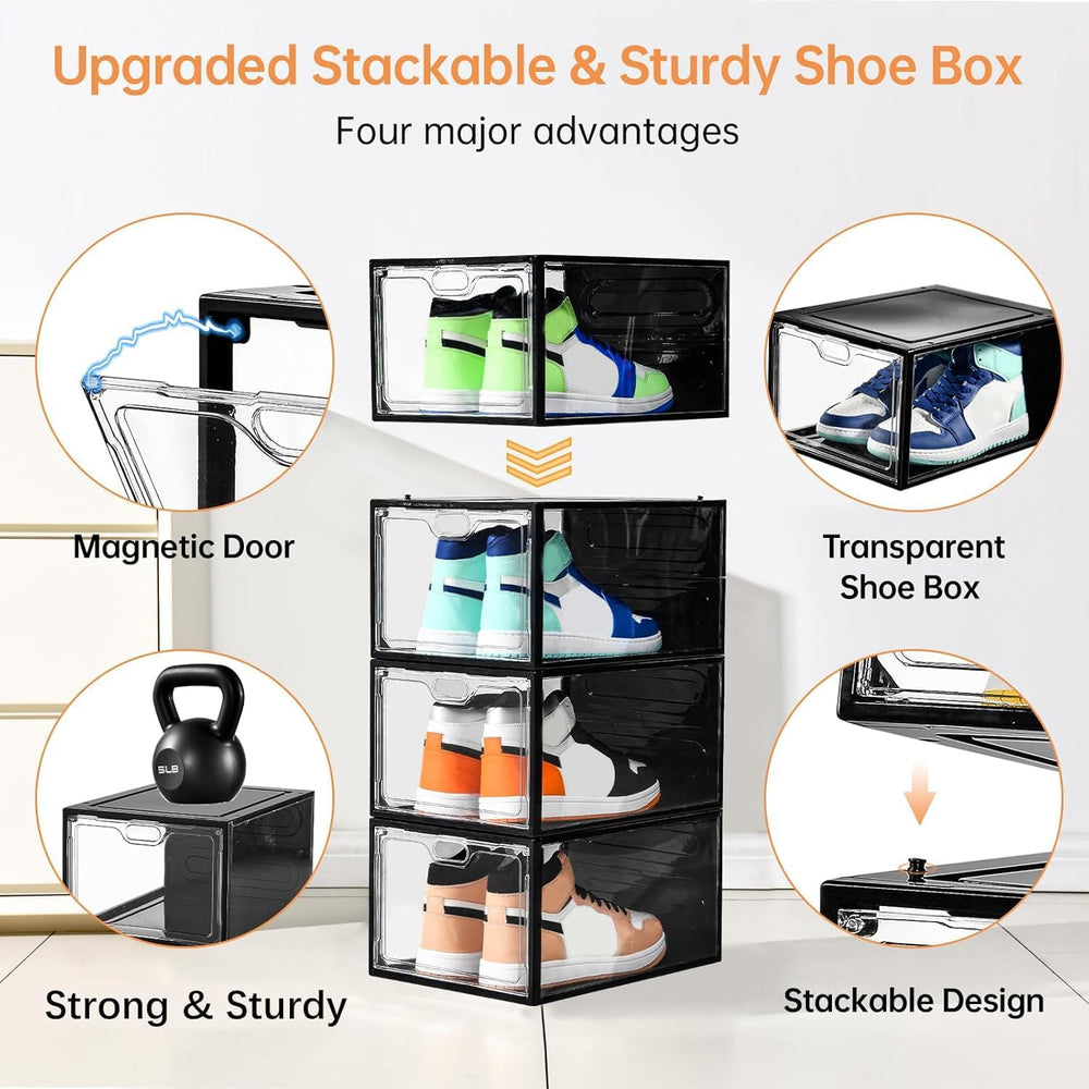 INSTY 12 Pack Large Shoe Storage Box, Clear Shoe Storage Organizer with Magne...
