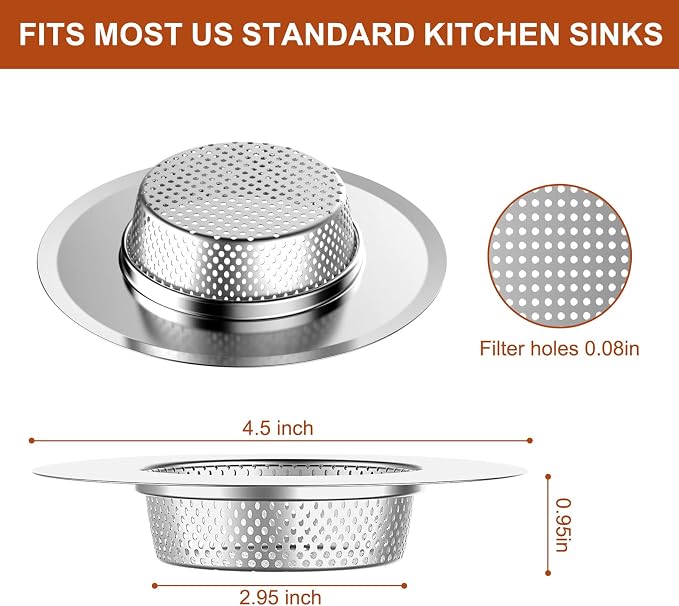 4 Pcs Stainless Steel Mesh Sink Drain Strainer, 4.5" Top / 3" Kitchen Filter - Image 2