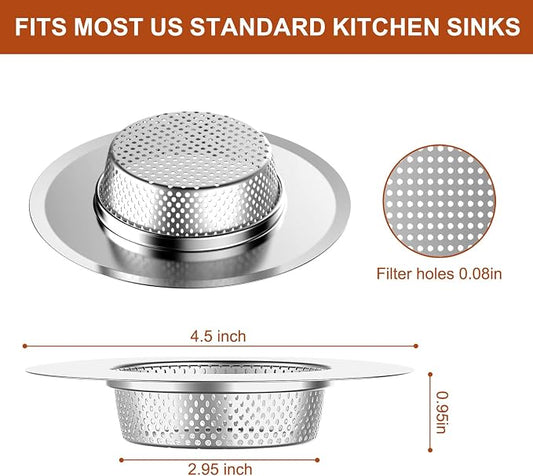 4 Pcs Stainless Steel Mesh Sink Drain Strainer, 4.5" Top / 3" Kitchen Filter - Image 2