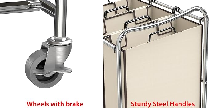 Simple Houseware Heavy-Duty 3-Bag Laundry Sorter Cart - Image 4