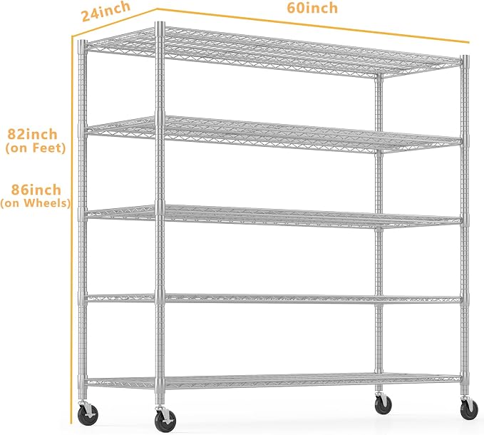 Himimi 60" W Storage Shelves, 5-Tier Wire Shelving - Image 3