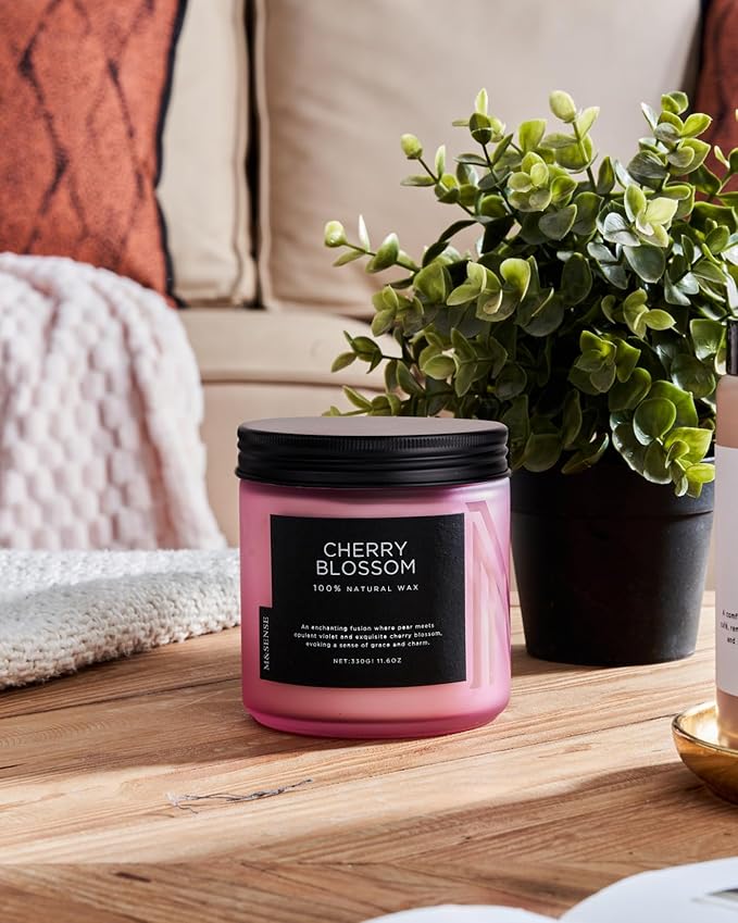 M&SENSE Cherry Blossom Scented Spring Candle, 70 Hours Long Lasting Soy Wax - Image 8